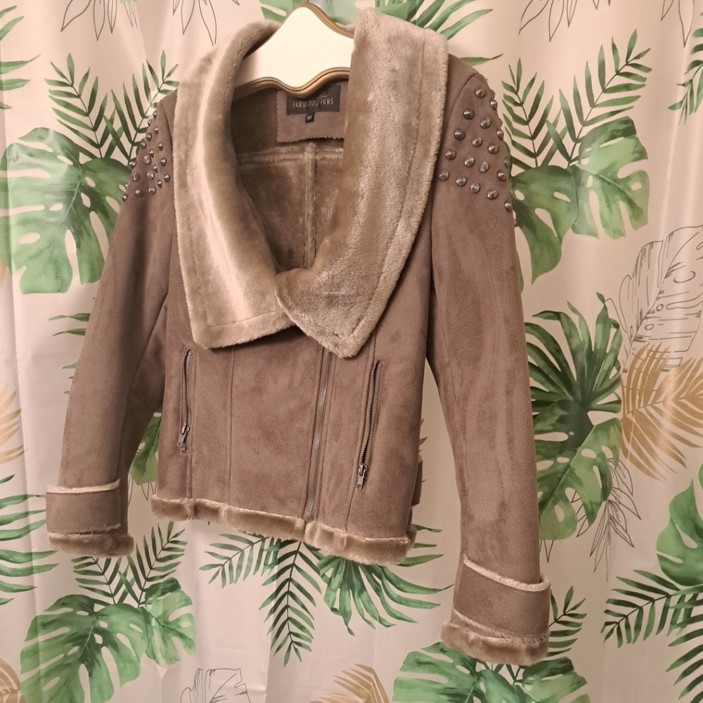 Fabulous Furs Donna Salyers Faux Fur Suede Jacket Tan/Beige? Size XS